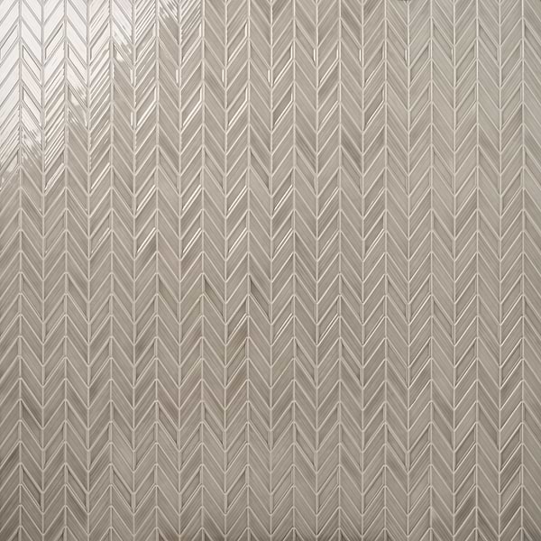 Brookline Chevron Warm Gray 1x5 Glossy Ceramic Mosaic Tile
