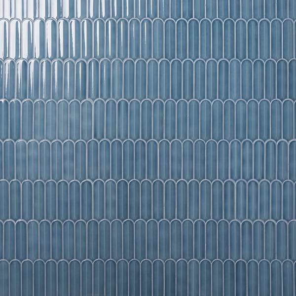 Brookline Feather Coastal Blue 2x7 Fish Scale Glossy Ceramic Mosaic Tile