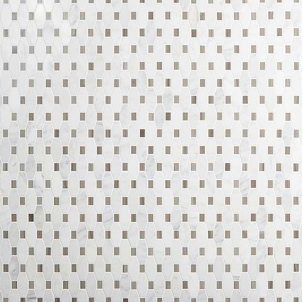 Octave Asian Statuary & Athens Gray 2x4 Marble Polished Mosaic Tile
