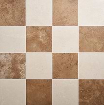 Alterno Noce Dark Brown Cross Cut and Crema Ella Beige 12x12 Honed Travertine and Marble Checkerboard Tile