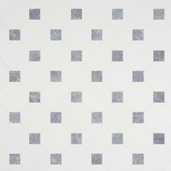Alaris Glacier White 8" Octagon with Lovina Gray Dot Tumbled Marble Tile