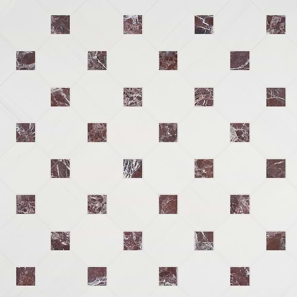 Alaris Glacier White 8" Octagon with Rosso Levanto Dot Tumbled Marble Tile