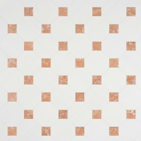 Alaris Glacier White 8" Octagon with Bellini Dot Tumbled Marble Tile