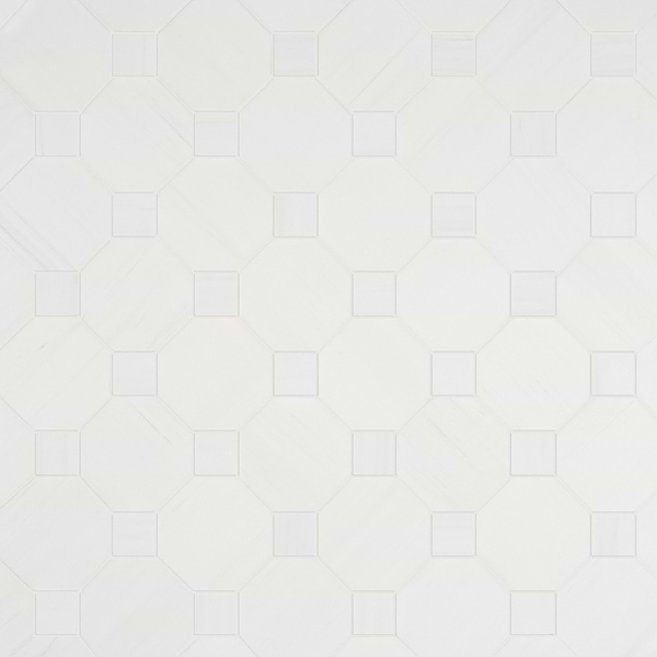 Alaris Glacier White 8" Octagon with Glacier White Dot Tumbled Marble Tile