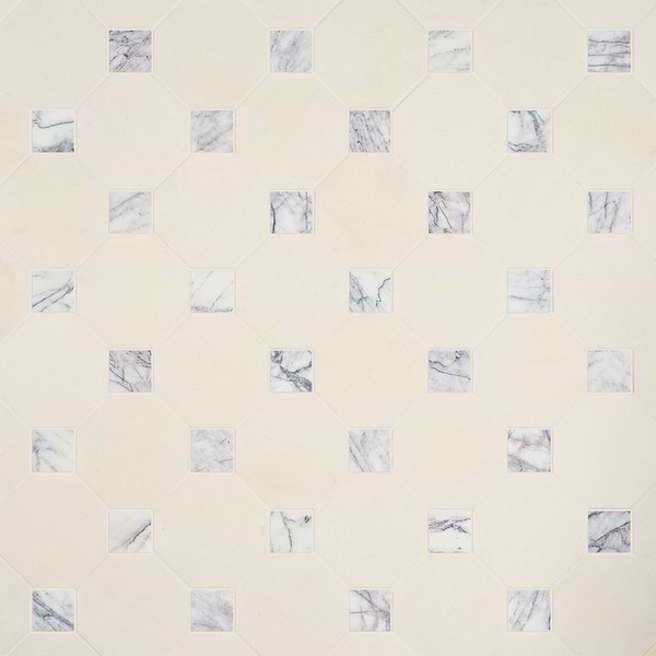 Alaris Simena 8" Octagon with Lilac Dot Tumbled Limestone and Marble Tile