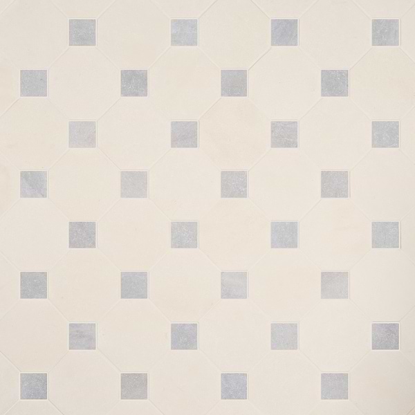 Alaris Simena 8" Octagon with Earth Gray Dot Tumbled Limestone and Marble Tile