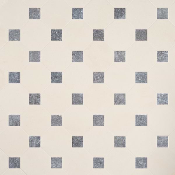 Alaris Simena 8" Octagon with Lovina Gray Dot Tumbled Limestone and Marble Tile