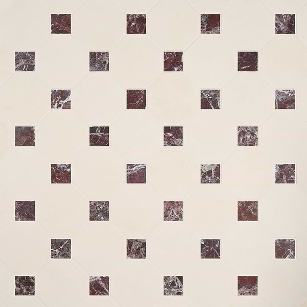 Alaris Simena 8" Octagon with Rosso Levanto Dot Tumbled Limestone and Marble Tile
