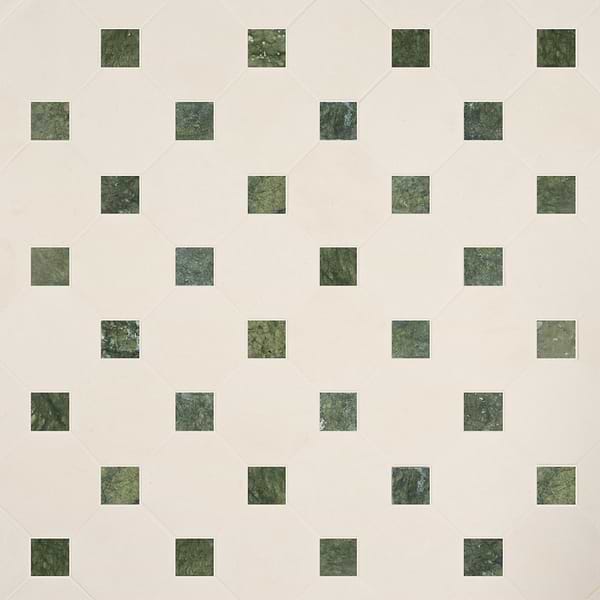 Alaris Simena 8" Octagon with Verde Dot Tumbled Limestone and Marble Tile