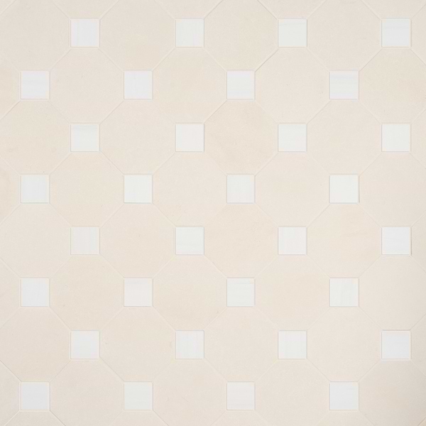 Alaris Simena 8" Octagon with Glacier White Dot Tumbled Limestone and Marble Tile