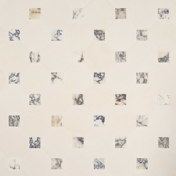 Alaris Simena 8" Octagon with Calacatta Viola Dot Tumbled Limestone and Marble Tile