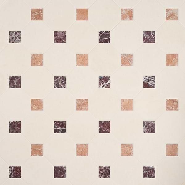 Alaris Simena 8" Octagon with Bellini and Rosso Levanto Dot Tumbled Limestone and Marble Tile