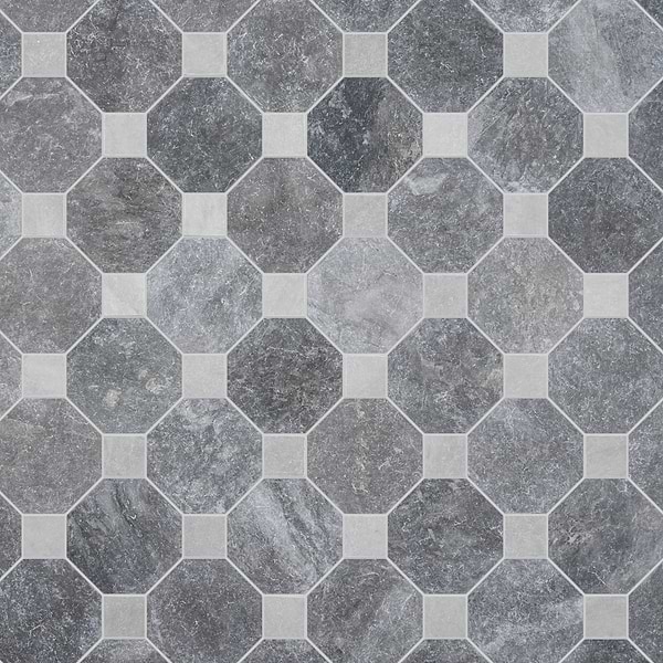 Alaris Lovina Gray 8" Octagon with Earth Gray Dot Tumbled Marble Tile