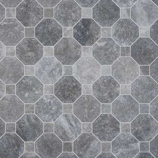 Alaris Lovina Gray 8" Octagon with Lovina Gray Dot Tumbled Marble Tile