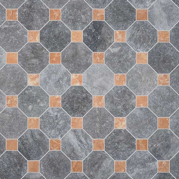 Alaris Lovina Gray 8" Octagon with Bellini Dot Tumbled Marble Tile
