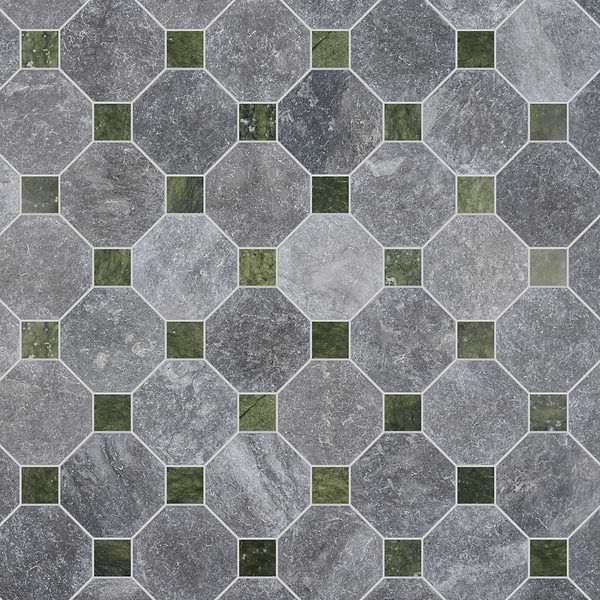 Alaris Lovina Gray 8" Octagon with Verde Dot Tumbled Marble Tile