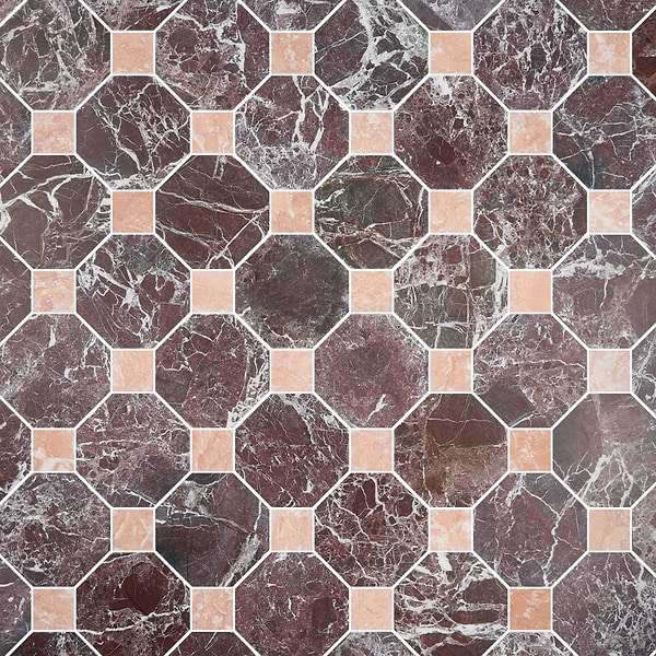 Alaris Rosso Levanto 8" Octagon with Bellini Dot Tumbled Marble Tile