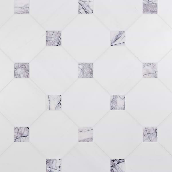 Alaris Glacier White 12" Octagon with Lilac Dot Honed Marble Tile