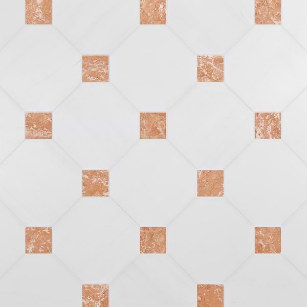 Alaris Glacier White 12" Octagon with Bellini Dot Honed Marble Tile