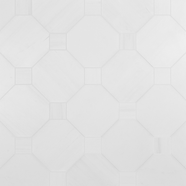 Alaris Glacier White 12" Octagon with Glacier White Dot Honed Marble Tile
