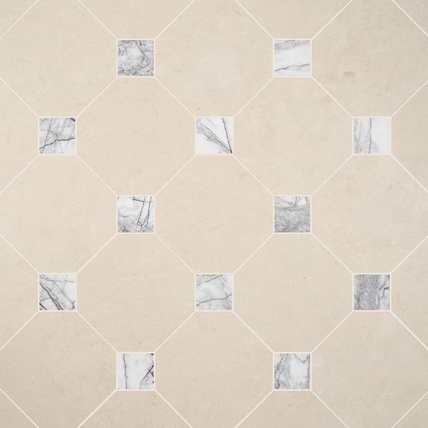 Alaris Crema Ella 12" Octagon with Lilac Dot Honed Marble Tile