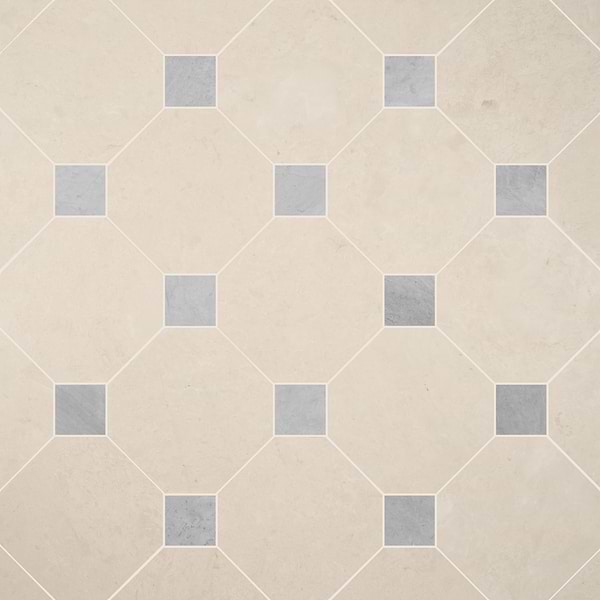 Alaris Crema Ella 12" Octagon with Earth Gray Dot Honed Marble Tile