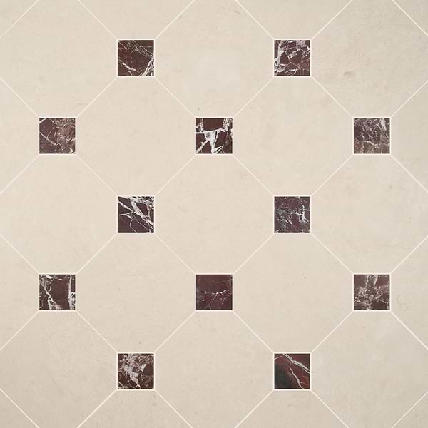 Alaris Crema Ella 12" Octagon with Rosso Levanto Dot Honed Marble Tile