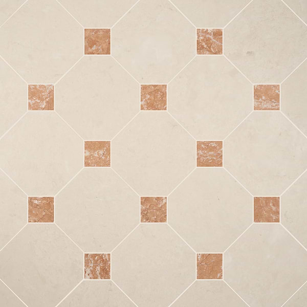 Alaris Crema Ella 12" Octagon with Bellini Dot Honed Marble Tile