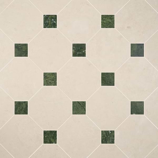 Alaris Crema Ella 12" Octagon with Verde Dot Honed Marble Tile