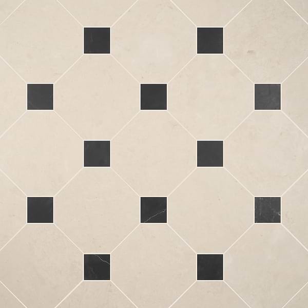 Alaris Crema Ella 12" Octagon with Black Silk Dot Honed Marble Tile