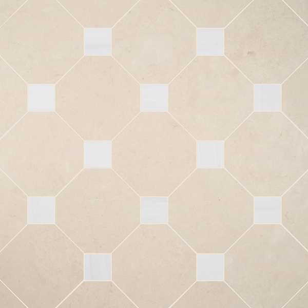 Alaris Crema Ella 12" Octagon with Glacier White Dot Honed Marble Tile