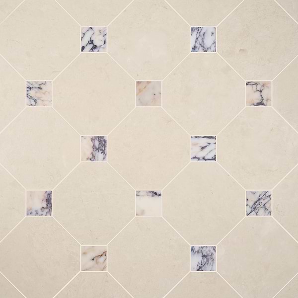 Alaris Crema Ella 12" Octagon with Calacatta Viola Dot Honed Marble Tile