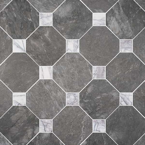 Alaris Lovina Gray 12" Octagon with Lilac Dot Honed Marble Tile