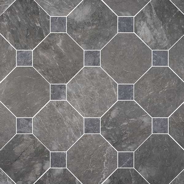 Alaris Lovina Gray 12" Octagon with Lovina Gray Dot Honed Marble Tile