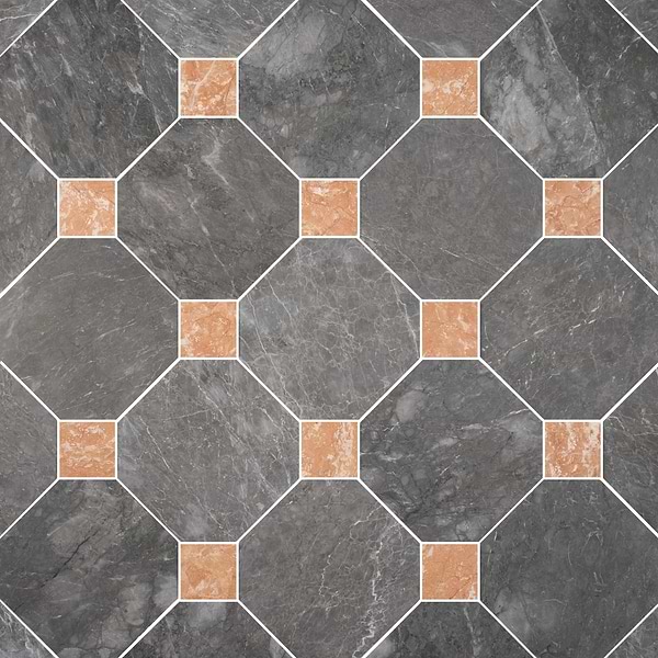 Alaris Lovina Gray 12" Octagon with Bellini Dot Honed Marble Tile
