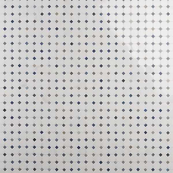 Kinetic Satellite 1x2 White Thassos & Blue Macauba Polished Marble Mosaic Tile