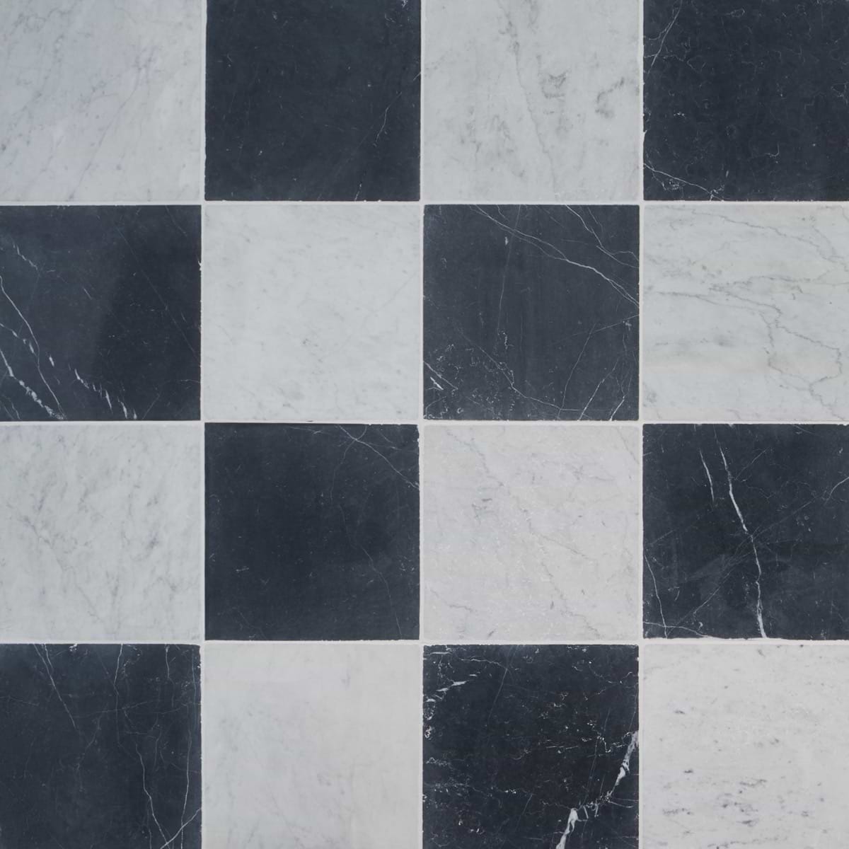 Avanti Nero Marquina Black and Bianco Carrara White 12x12 Tumbled Marble Checkerboard Tile