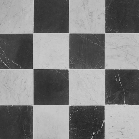 Avanti Nero Marquina Black and Bianco Carrara White 12x12 Tumbled Marble Checkerboard Tile