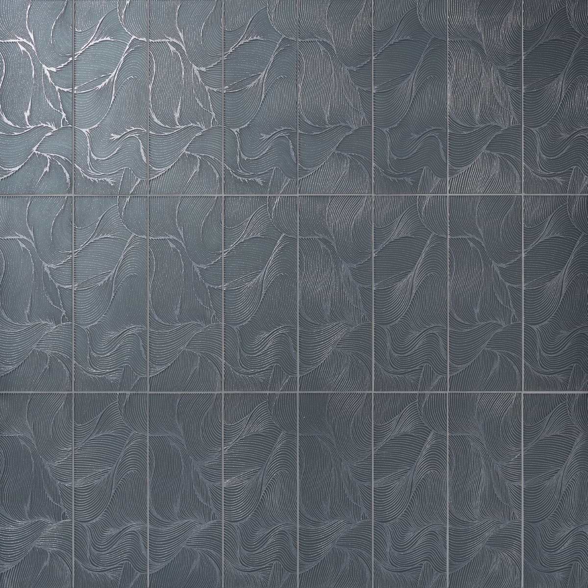 Sonya Waves Midnight Gray 6x16 Frosted Glass Tile