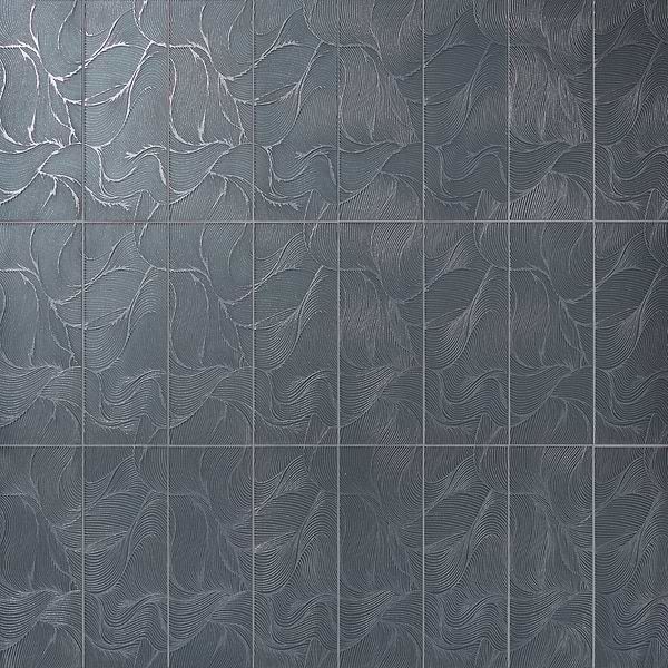 Sonya Waves Midnight Gray 6x16 Frosted Glass Tile