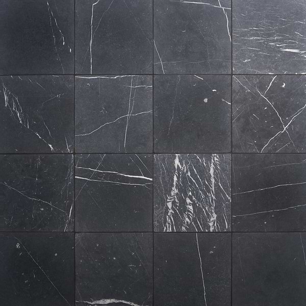 Avanti Nero Marquina Black 12x12 Tumbled Marble Tile