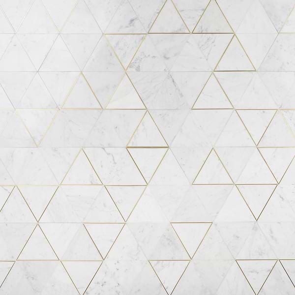 Verin Carrara Polished Marble and Brass 6x6 Mosaic Tile