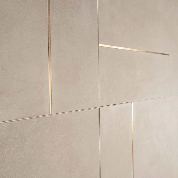 Lines Brass Inlay Greige 24x24 Porcelain Tile with Matte Finish and Brass Lines