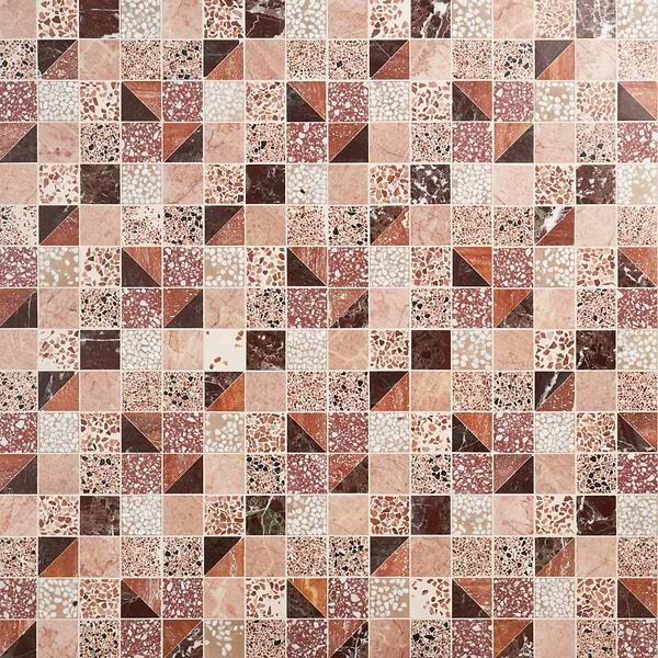Elizabeth Sutton Artem Cardinal Terracotta Red 3x3 Polished & Honed Marble and Terrazzo Mosaic Tile