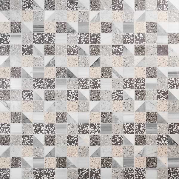 Elizabeth Sutton Artem Dove Gray 3x3 Polished & Honed Marble and Terrazzo Mosaic Tile