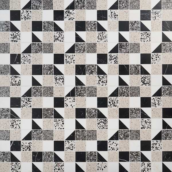 Elizabeth Sutton Artem Pica Black & White 3x3 Polished & Honed Marble and Terrazzo Mosaic Tile