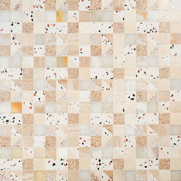 Elizabeth Sutton Artem Paloma Beige & Cream 3x3 Polished & Honed Marble and Terrazzo Mosaic Tile