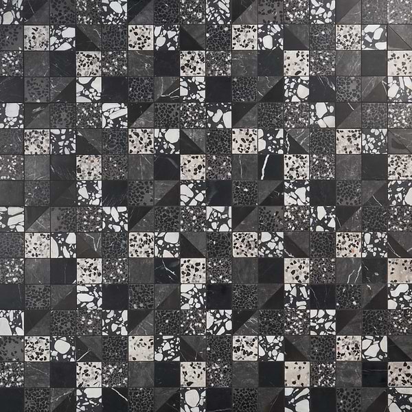 Elizabeth Sutton Artem Raven Black & Gray 3x3 Polished & Honed Marble and Terrazzo Mosaic Tile