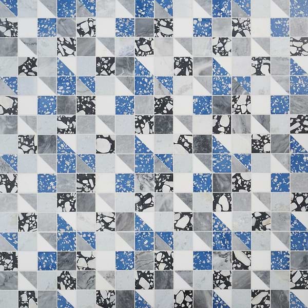 Elizabeth Sutton Artem Steller Blue 3x3 Polished & Honed Marble and Terrazzo Mosaic Tile