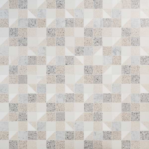 Elizabeth Sutton Artem Swan White & Cream 3x3 Polished & Honed Marble and Terrazzo Mosaic Tile